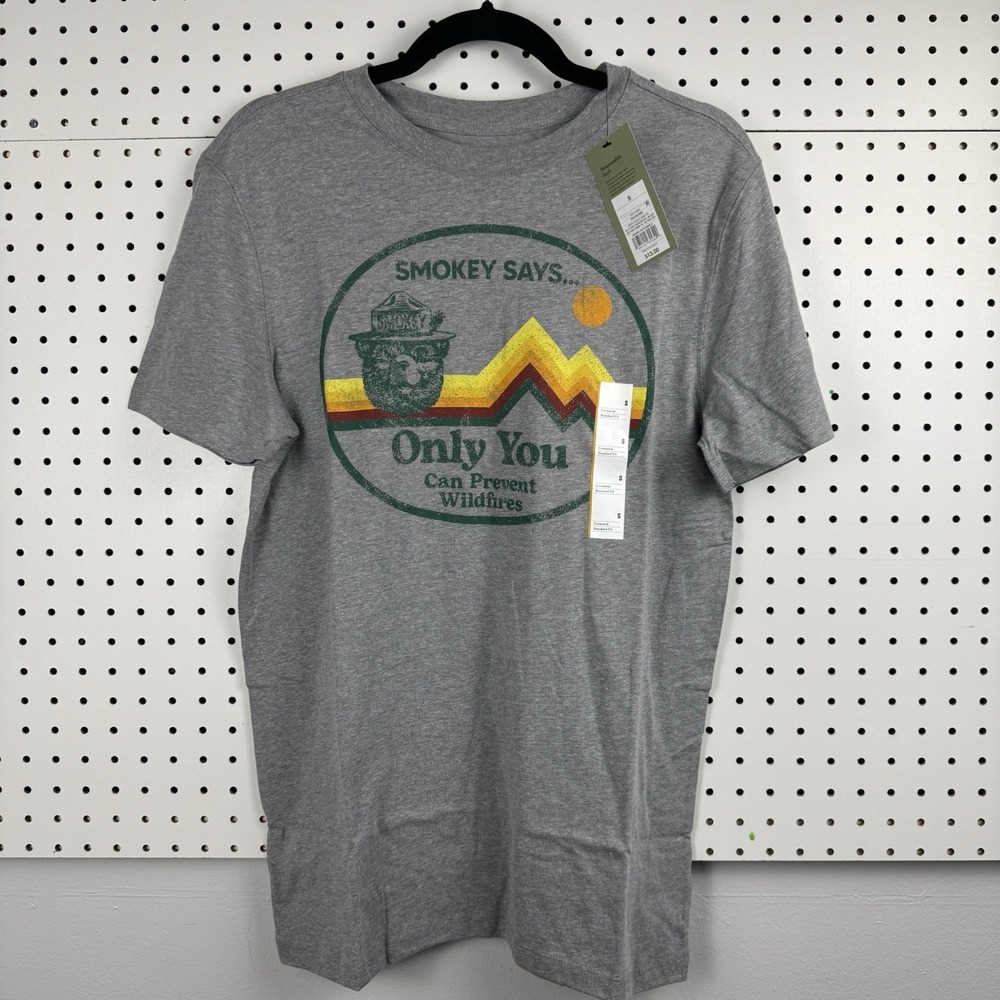Smokey Bear Graphic Tee Retro Outdoors Wildlife Gray Shirt Mens S